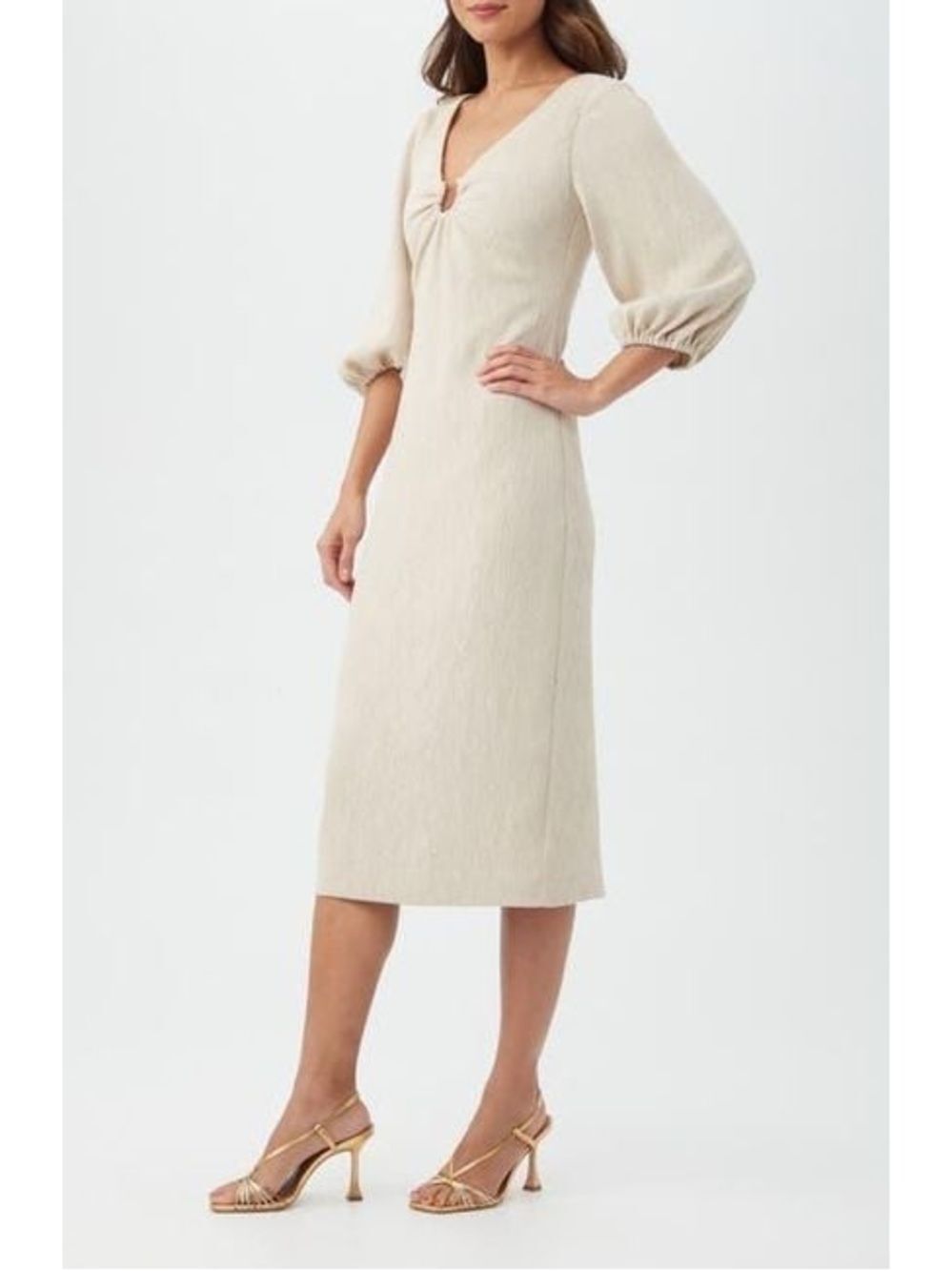 Trina Turk Textured Champagne Midi Dress | Size 10 | NWT Retails $348